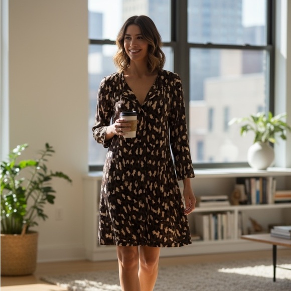 Diane von Furstenberg Silk Shift Dress |Brown Animal Print| vintage - Picture 14 of 14